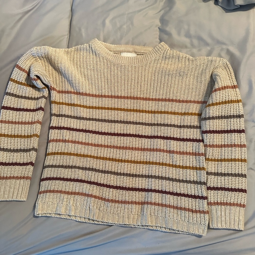 Pink Rose Cream and Brown Ribbed Crew Neck Sweater